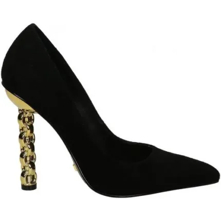 Decolletè Stiletto Donna Kat Maconie Scamoscioto nero con Tacco Catena oro 11cm plateau interno 1cm art. LYDIA