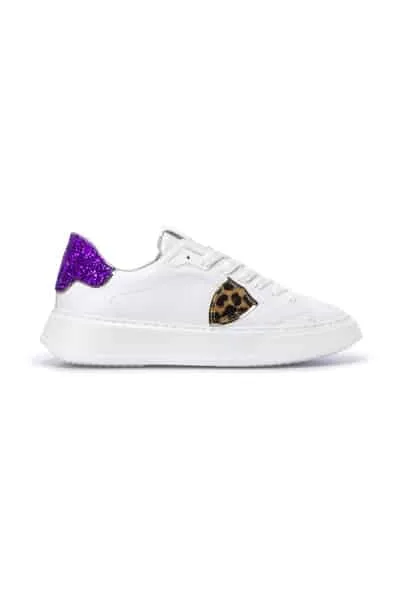 Sneaker Donna Philippe Model Temple BTLD  Bianca con Spoiler Viola Glitterato mod. BTLD VG03, foto 3 di 3