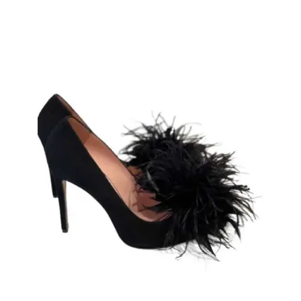 Decolletè Donna Anna F  in camoscio Nero con Petali di Piume e tacco 10cm art. 1466