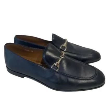 Mocassino Doucal's Uomo in Pelle Blu con Morsetto Platino art. 1939