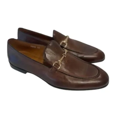 Mocassino Doucal's Uomo in Pelle Tabacco con Clamp Platino art. 1939