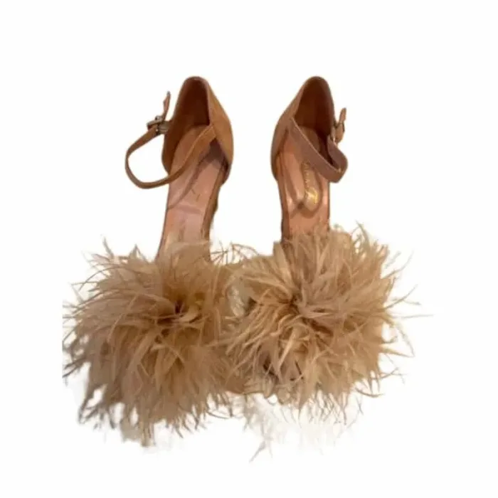 Sandalo Donna Anna F  in camoscio Cipria con Petali di Piume, tacco 11cm e plateau interno 1cm art. 7151, foto 2 di 2