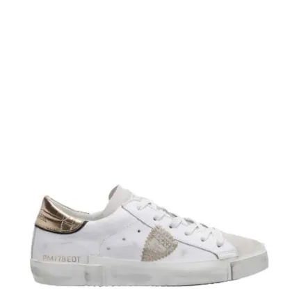 Sneaker Donna Philippe Model Paris PRLD  Bianca con Spoiler Dorato effetto Pelle Coccodrillo mod. PRLD VC01
