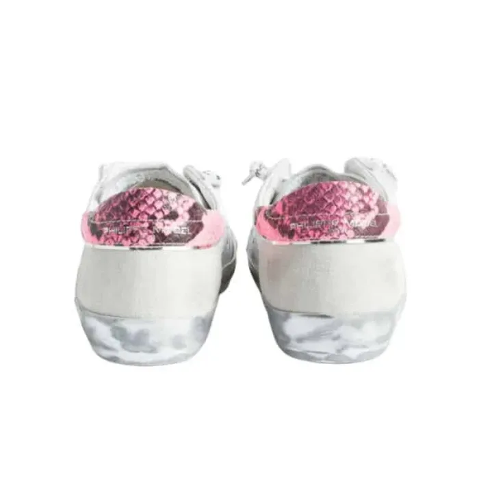 Sneaker Donna Philippe Model Paris PRLD  Bianca con Spoiler Pitonato Fucsia mod. PRLD VA07, foto 4 di 5