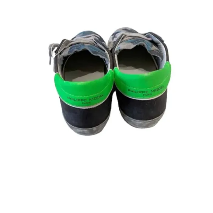 Sneaker Uomo Philippe Model Paris PRSX in pelle Camouflage Blu con Spoiler Verde Fluo e perfilo Bianco mod. PRLU CP08, foto 3 di 4