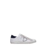 Sneaker Uomo Philippe Model Paris PRSX in pelle e camoscio Bianca con Spoiler Blu Scuro e perfilo Argento mod. PRLU VX22