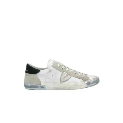 Sneaker Uomo Philippe Model Paris PRSX in pelle e camoscio Bianca con Spoiler Nero e perfilo Argento mod. PRLU MA02