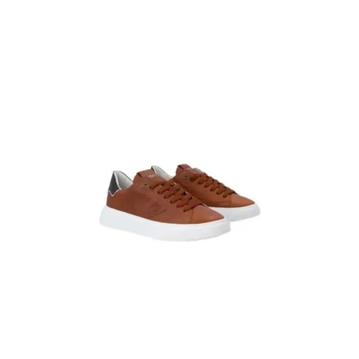 Sneaker Uomo Philippe Model Temple in pelle martellata Cognac con Spoiler Nero mod. BTLU WW01, foto 2 di 4