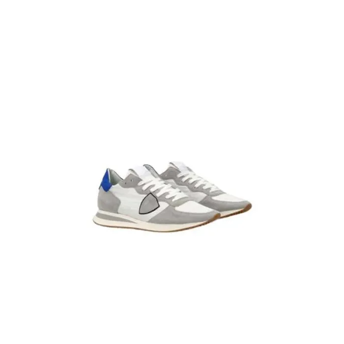 Sneaker Uomo Philippe Model Tropez TRPX in camoscio e tessuto Bianca e Grigia con Spoiler Blu in pelle mod. TZLU W056, foto 3 di 4