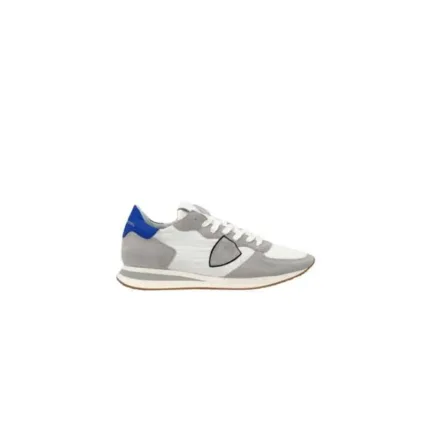 Sneaker Uomo Philippe Model Tropez TRPX in camoscio e tessuto Bianca e Grigia con Spoiler Blu in pelle mod. TZLU W056