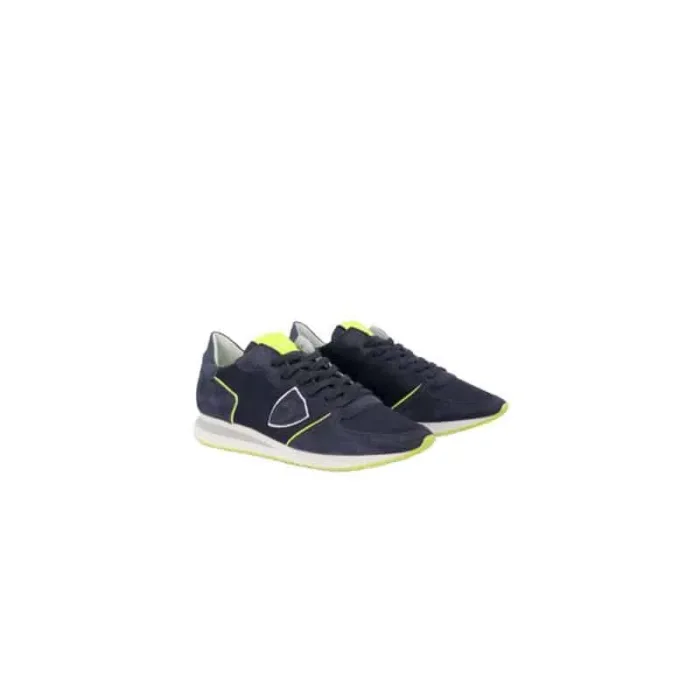 Sneaker Uomo Philippe Model Tropez TRPX in camoscio e tessuto Blu con Spoiler Blu in pelle e inserti Giallo Fluo mod. TZLU WN26, foto 2 di 5