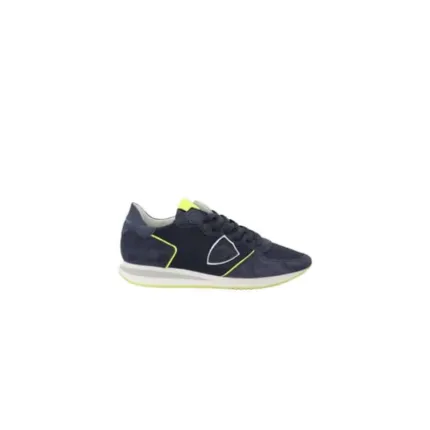 Sneaker Uomo Philippe Model Tropez TRPX in camoscio e tessuto Blu con Spoiler Blu in pelle e inserti Giallo Fluo mod. TZLU WN26