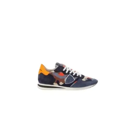 Sneaker Uomo Philippe Model Tropez TRPX in camoscio e tessuto Camouflage Aancione con Spoiler Arancione Fluo mod. TZLU CW01