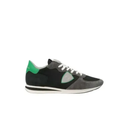 Sneaker Uomo Philippe Model Tropez TRPX in camoscio e tessuto Nera con Spoiler Verde in pelle mod. TZLU W081