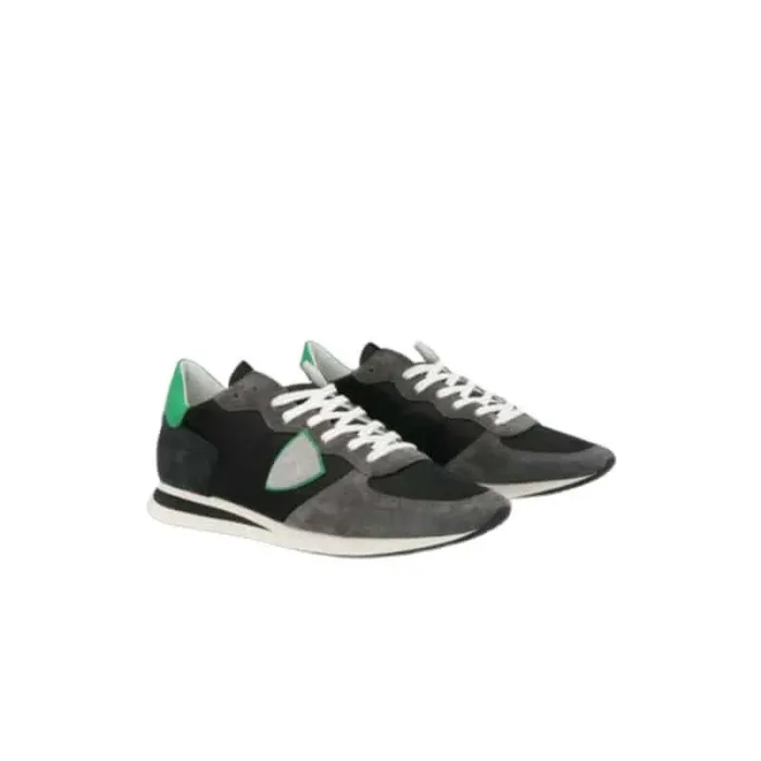 Sneaker Uomo Philippe Model Tropez TRPX in camoscio e tessuto Nera con Spoiler Verde in pelle mod. TZLU W081, foto 2 di 4