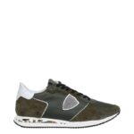 Sneaker Uomo Philippe Model Tropez TRPX in camoscio e tessuto Verde Militare con Spoiler Bianco in pelle e inserti Camouflage mod. TZLU GC02