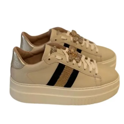 Sneakers Donna Stokton in Vitello Burro con Apina gioiello amovibile Altezza 5cm art. 836-D-