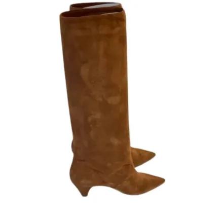 Stivale a Tubo Donna Anna F in Camoscio Cuoio, Velour Bruciato e tacco 5 cm art. 9812