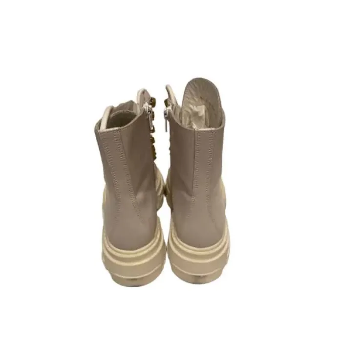 Stivaletto Biker con Lacci Donna Stokton in Pelle di Vitello Avorio con Passanti dei lacci Gioiello art. BLK58, foto 2 di 4