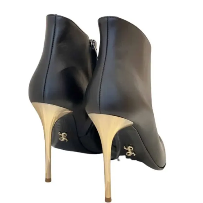 Stivaletto Tronchetto Donna Sergio Levantesi in Pelle Nera e tacco oro 10cm art. LUNA, foto 2 di 3