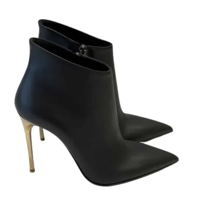 Stivaletto Tronchetto Donna Sergio Levantesi in Pelle Nera e tacco oro 10cm art. LUNA, foto 1 di 3