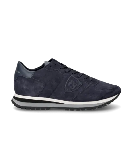 Sneaker Uomo Philippe Model Tropez TRPX in camoscio Blu con Spoiler Blu in pelle mod. TZLU DR05