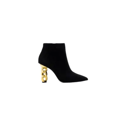 Tronchetto Donna Kat Maconie Camoscio Nero con Tacco Catena Oro 9 cm art. TONI
