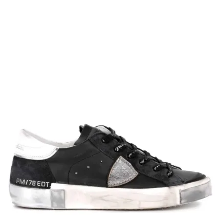 Sneaker Uomo Philippe Model Paris PRSX in pelle e camoscio Nero con Spoiler Bianco e perfilo Argento mod. PRLU MA01