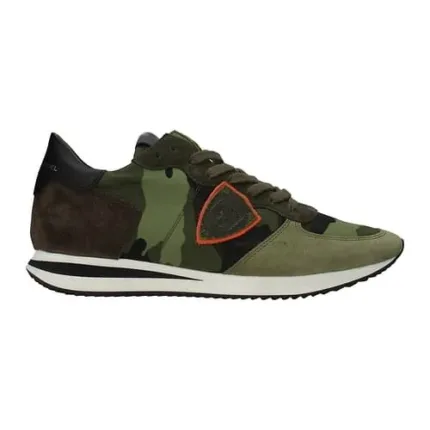 Sneaker Uomo Philippe Model Tropez TRPX in camoscio e tessuto Camouflage Verde con Spoiler Nero in pelle mod. TZLU CC28