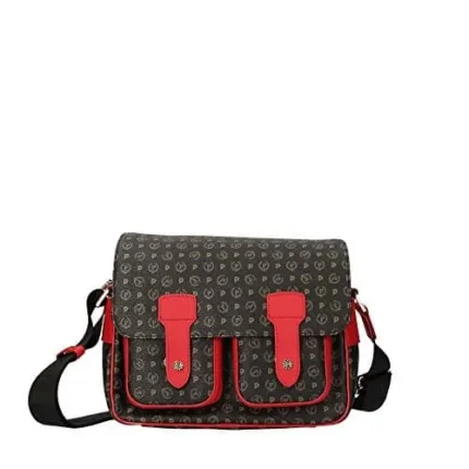 Borsa Pollini Reporter Heritage Nera con dettagli Rosso TE8421PP04Q1100B