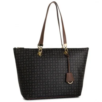 Borsa Pollini Shopper Heritage Nera con dettagli Cuoio TE8410PP02Q