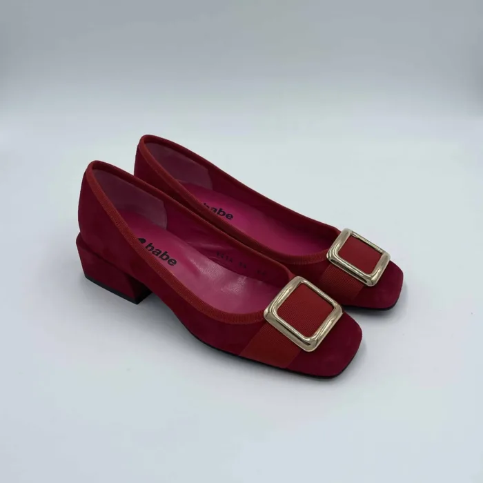 Ballerina Le Babe con tacco 4cm in camoscio Rosso e Fibbia Oro 1414, foto 2 di 3