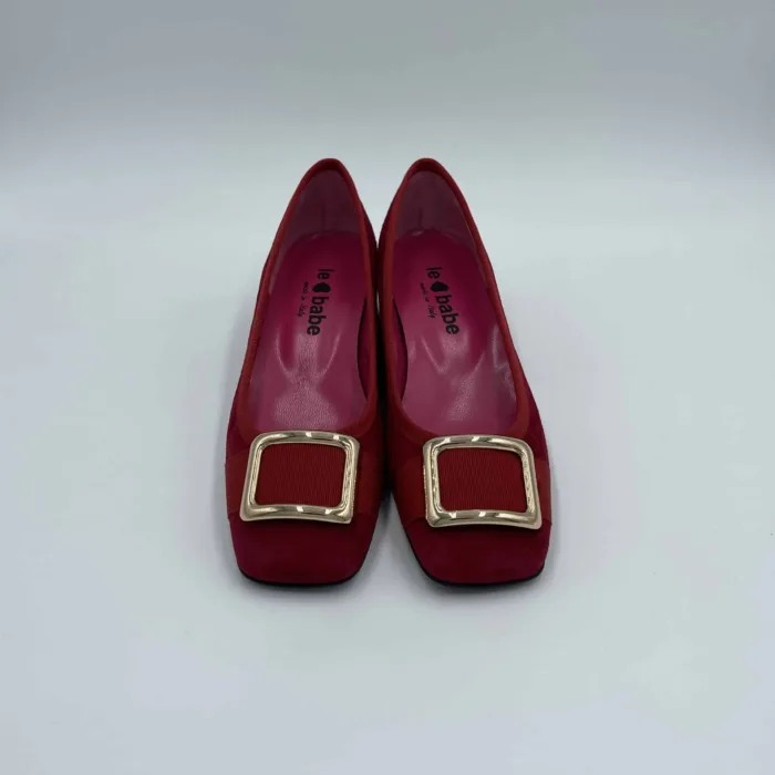 Ballerina Le Babe con tacco 4cm in camoscio Rosso e Fibbia Oro 1414, foto 3 di 3