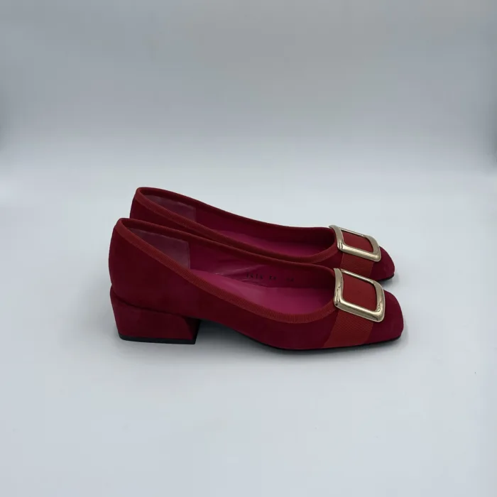 Ballerina Le Babe con tacco 4cm in camoscio Rosso e Fibbia Oro 1414, foto 1 di 3