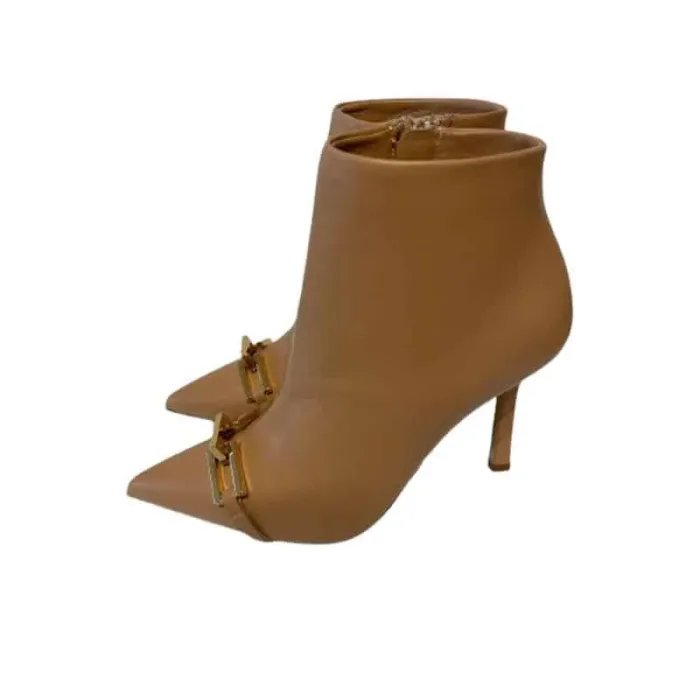 Tronchetto Ninalilou in Pelle Beige tacco 10cm e accessorio dorato  in punta cod.322614T9, foto 3 di 4