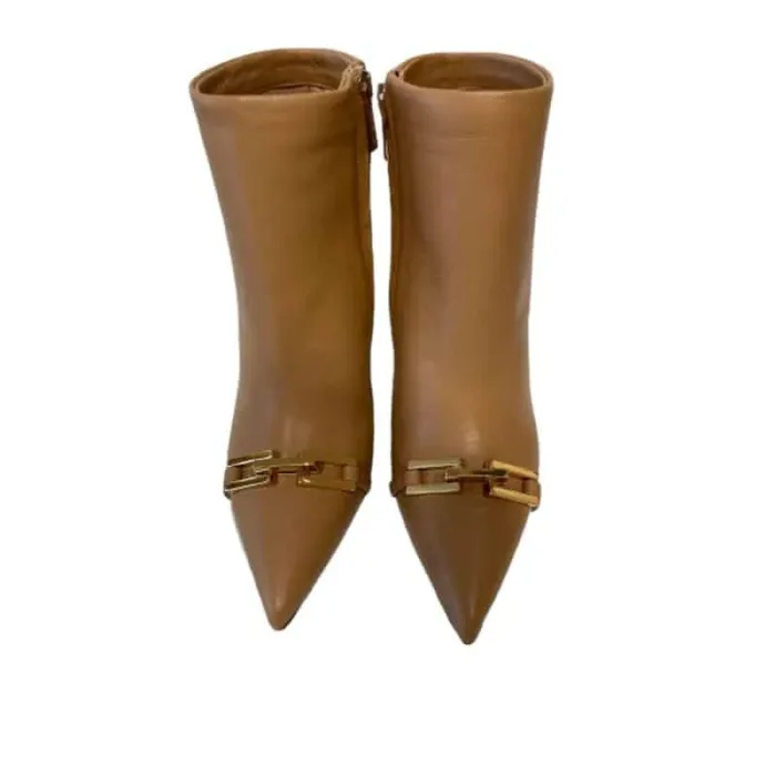 Tronchetto Ninalilou in Pelle Beige tacco 10cm e accessorio dorato  in punta cod.322614T9, foto 2 di 4