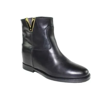 Stivaletto Tronchetto Via Roma 15 in pelle nera Santa Monica 2576 con Zeppa 4 cm cod. 114516