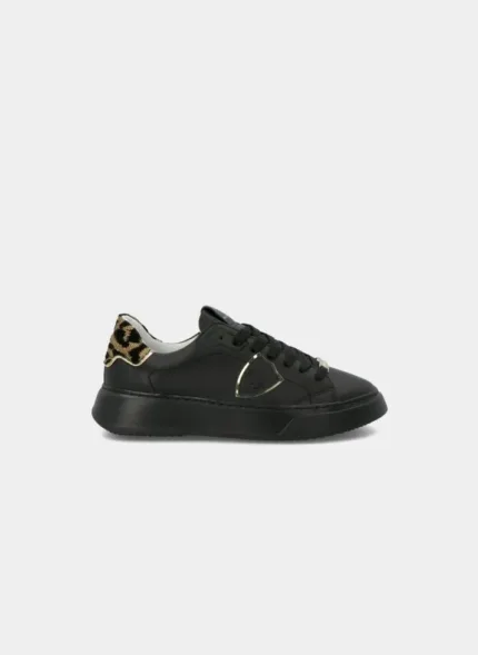 Sneaker Donna Philippe Model Temples BTLD in pelle Nera con Spoiler Animalier Glitter Oro mod. BTLD LG01