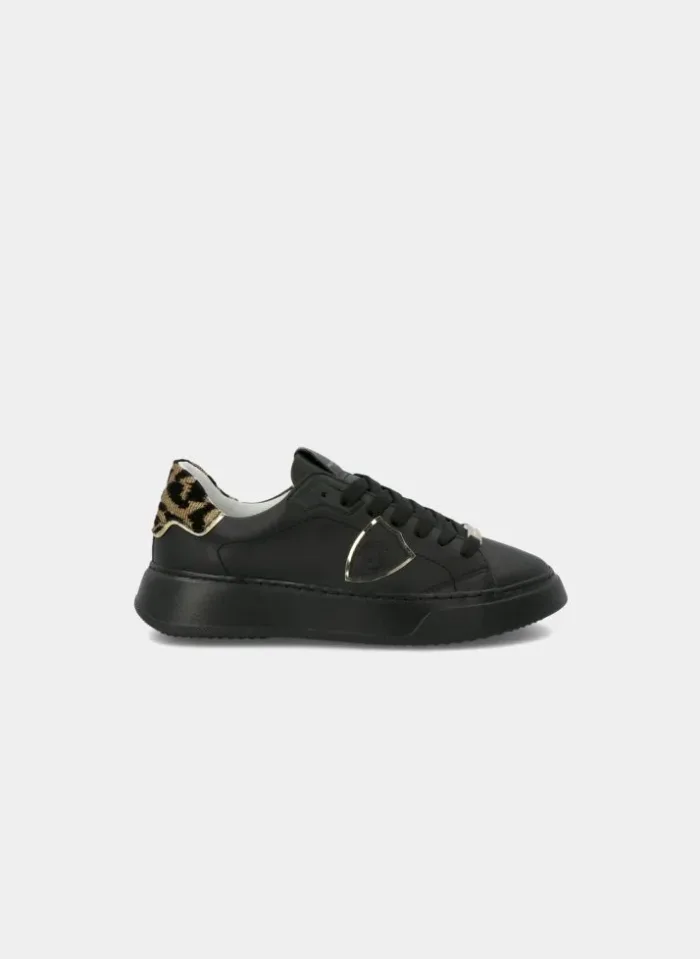 Sneaker Donna Philippe Model Temples BTLD in pelle Nera con Spoiler Animalier Glitter Oro mod. BTLD LG01, foto 1 di 6