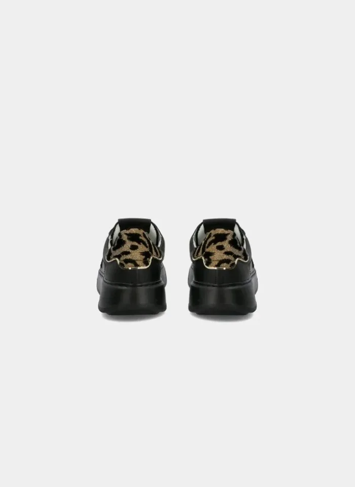 Sneaker Donna Philippe Model Temples BTLD in pelle Nera con Spoiler Animalier Glitter Oro mod. BTLD LG01, foto 4 di 6