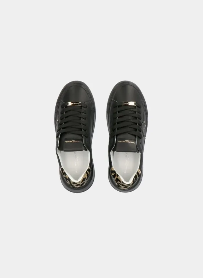 Sneaker Donna Philippe Model Temples BTLD in pelle Nera con Spoiler Animalier Glitter Oro mod. BTLD LG01, foto 3 di 6
