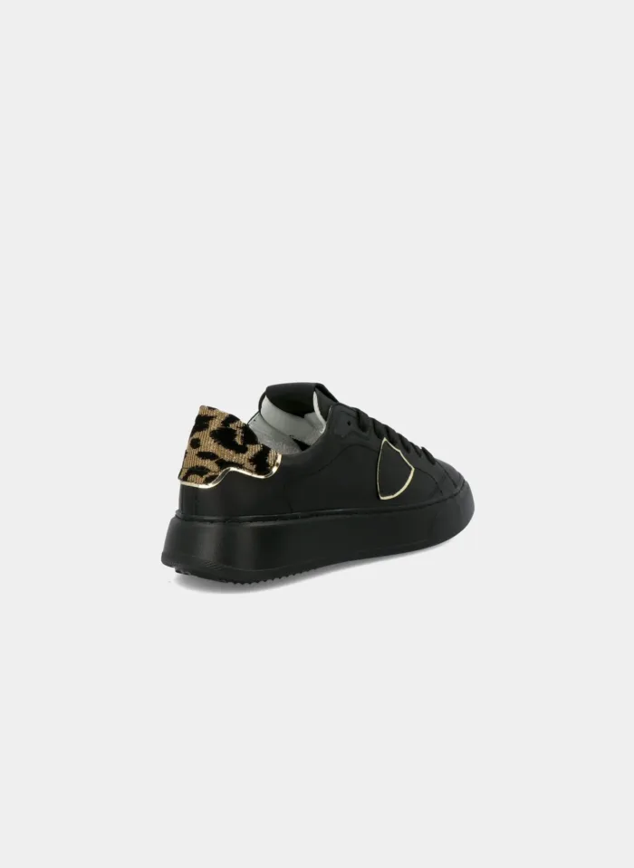 Sneaker Donna Philippe Model Temples BTLD in pelle Nera con Spoiler Animalier Glitter Oro mod. BTLD LG01, foto 2 di 6