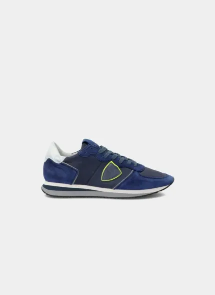 Sneaker Uomo Philippe Model Tropez TZLU in pelle e camoscio Blu con Spoiler Bianco mod. TZLU VW03