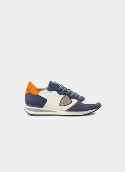 Sneaker Uomo Philippe Model Tropez TRPX in camoscio e tessuto Bianco con Spoiler Arancione FIuo mod. TZLU WB23