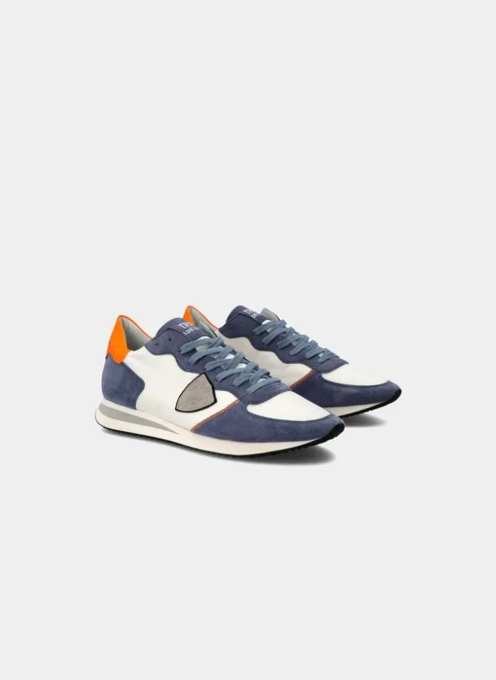 Sneaker Uomo Philippe Model Tropez TRPX in camoscio e tessuto Bianco con Spoiler Arancione FIuo mod. TZLU WB23, foto 2 di 6