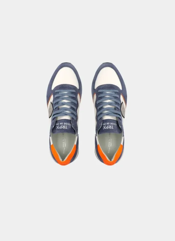 Sneaker Uomo Philippe Model Tropez TRPX in camoscio e tessuto Bianco con Spoiler Arancione FIuo mod. TZLU WB23, foto 5 di 6
