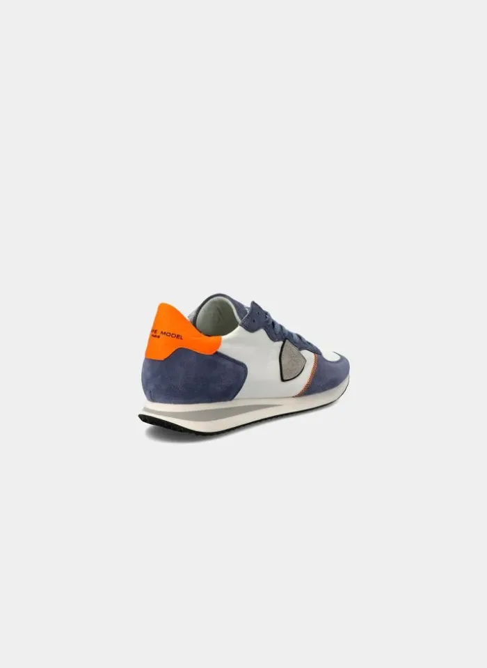 Sneaker Uomo Philippe Model Tropez TRPX in camoscio e tessuto Bianco con Spoiler Arancione FIuo mod. TZLU WB23, foto 6 di 6