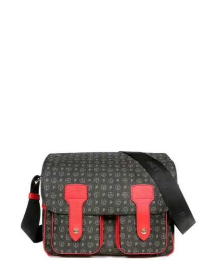 Borsa Pollini Messenger a spalla multitasche heritage logo classic Nero con dettagli Rosso TE8401PP02Q11