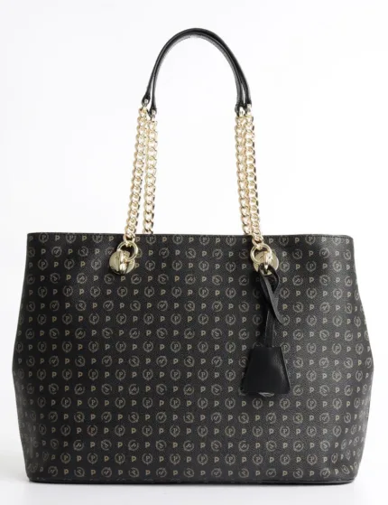 Borsa Pollini Shopping bag due manici Heritage Classic Nera con dettagli Marroni TE8407PP02Q11