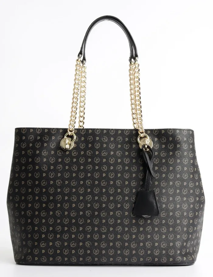 Borsa Pollini Shopping bag due manici Heritage Classic Nera con dettagli Marroni TE8407PP02Q11, foto 1 di 3